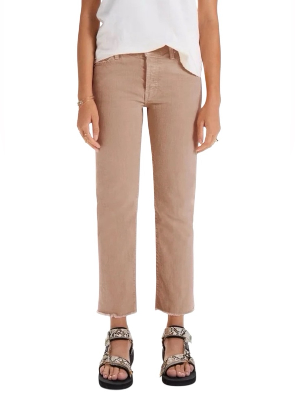 MOTHER SUPERIOR Jeans the Scrapper Cuff Ankle Fray High Rise Tan Beige Size 2